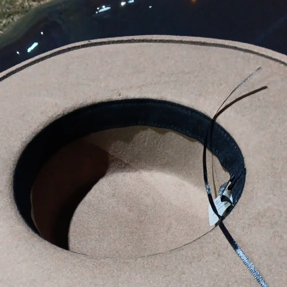 Tan Wide-Brim Hat with Gold Chain - Picture 3 of 4